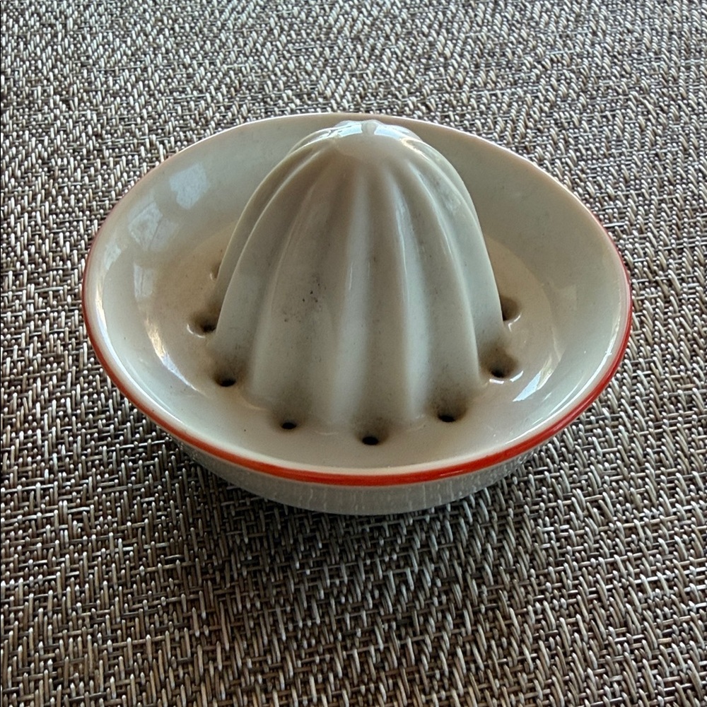 Vintage Small Ceramic Citrus Juicer with Red Trim Farmhouse Kitchen
